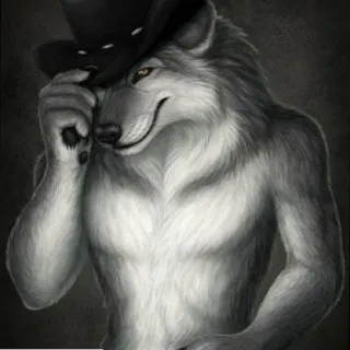 🎩 4c43ce97 antropomorfik, serigala, koboi, topi, berbulu, hewan whatsapp sticker