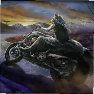 🦽 8babee28 manusia serigala, motor, fantasi, hewan, furry whatsapp sticker