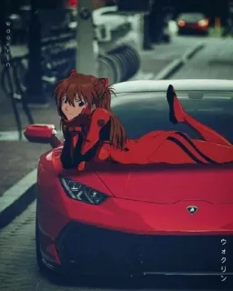 💔 50bd18cf Asuka Evangelion Anime, Mädchen, Rot, Auto, Lamborghini, Asuka, Evangelion telegram sticker