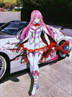 💕 65a2f571 Anime, Mädchen, Auto, Aufkleber, pinke Haare, Zauberstab telegram sticker