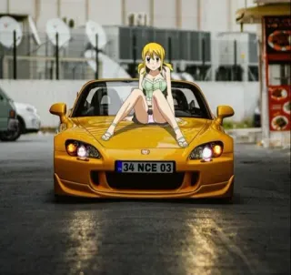 💛 69867b81 Anime, Mädchen, Auto, Gelbes Auto, Fahrzeug, Illustration telegram sticker