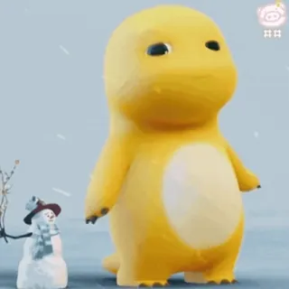 🍼 363ebad3 dinosaur, yellow, cartoon, snowman, winter, cute, snow telegram sticker