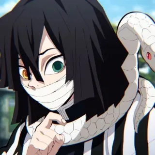 🐍 28c3aa13 Obanai Iguro Demon Slayer アニメ, 鬼滅の刃, 伊黒小芭内, 蛇, キャラクター whatsapp sticker