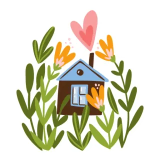 🙌 1c69dfa8 maison, fleurs, coeur, maison, plantes, dessin telegram sticker