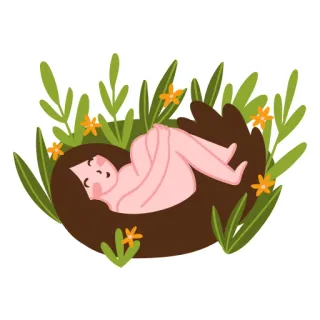 💤 30fa1224 femme, illustration, dessin animé, nature, relaxation, allongée, herbe, fleurs telegram sticker