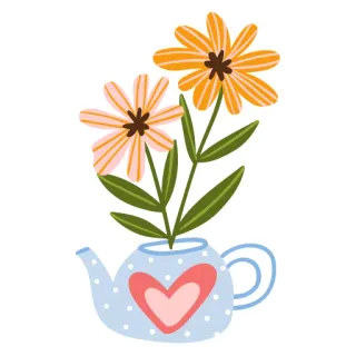 🌷 fb979371 fleurs, théière, coeur, floral, jardin, mignon, illustration telegram sticker