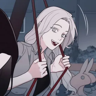 🩺 13feeb54 女人, 微笑, 卡通, 女性, 白发, 秋千, 艺术, 动漫 telegram sticker