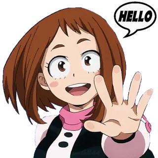 👋 3ff5867c Ochaco Uraraka My Hero Academia HELLO 애니메이션, 나의 히어로 아카데미아, 우라라카 오차코, 안녕하세요, 인사 telegram sticker