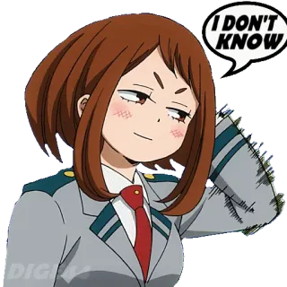 👐 6ee48811 Uraraka Ochaco My Hero Academia I DON'T KNOW 애니메이션, 오챠코, 우라라카, 나의 히어로 아카데미아, 몰라, 혼란스러움, 얄미운 telegram sticker