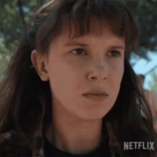 😠 ce662643 Eleven Stranger Things Eleven, Stranger Things, Millie Bobby Brown, Netflix, Charakter, TV Serie, Teenager telegram sticker