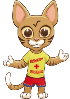 💧 5888fb4a OCIHATCHY SPLASHGUARD kot, ocicat, chlapacz, ratownik, zwierzę, kreskówka, strój kąpielowy telegram sticker