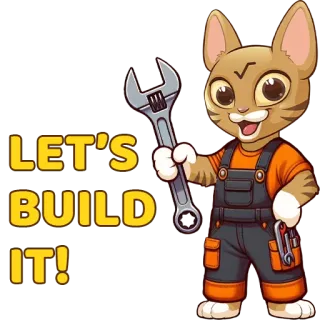 👷 98837b8a LET'S BUILD IT! kot, klucz, budowa, budować, narzędzie, kreskówka, inżynier telegram sticker