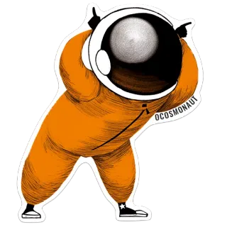 🐐 3070ac14 OCOSOMONAUT астронавт, космос, звезды, шлем, оранжевый, костюм, мультфильм whatsapp sticker