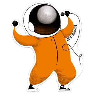 🎤 7c1d46de OCOSMONAUT астронавт, космос, мультфильм, оранжевый, музыка, микрофон whatsapp sticker