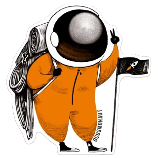 ⛰ b4bc61c6 OCOSMONAUT астронавт, космос, космонавт, оранжевый, мир, наклейка, мультфильм, иллюстрация whatsapp sticker