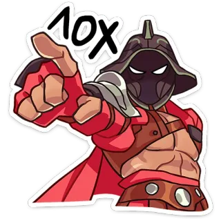 😁 781c2a55 лоX 캐릭터, 헬멧, 갑옷, 가리키는, 모욕, 불쾌한 telegram sticker