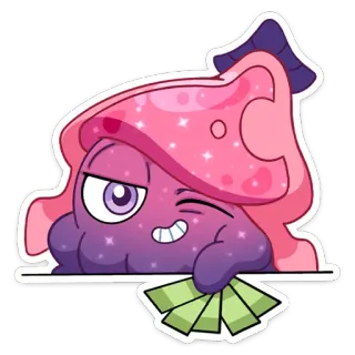 😉 0eeafc36 卡通, 怪物, 钱, 眨眼, 可爱, 角色, 粉色, 紫色 telegram sticker