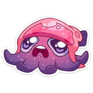 🦑 eb7f100c 可爱, 卡通, 章鱼, 海洋生物, 粉色, 紫色, 卡哇伊 telegram sticker