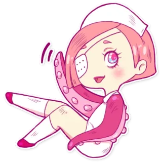 👋 cba69ee7 贴纸, 动漫, Q版, 可爱, 护士, 粉色, 眼罩, 卡通 whatsapp sticker