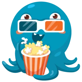 🍟 60c91c6d octopus, popcorn, glasses, cartoon, movie, snack telegram sticker