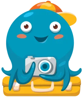 📷 8e82f750 octopus, cartoon, travel, photography, suitcase, hat telegram sticker