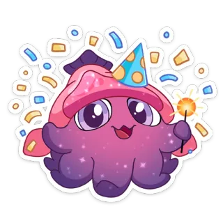 🥳 864e5094 蘑菇, 派对, 烟花棒, 庆祝, 可爱, 卡通, 五彩纸屑, 帽子 whatsapp sticker