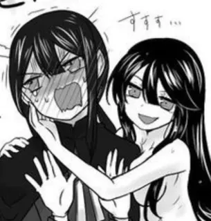 ☕️ df34d08a すすすす… anime, manga, black and white, long hair, smirk, embarrassed telegram sticker