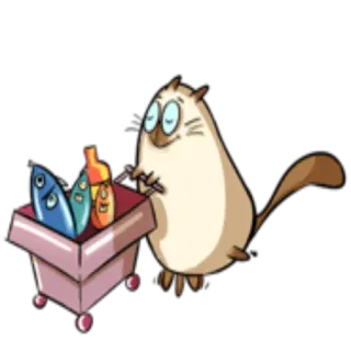 🛒 0906e0e9 고양이, 물고기, 카트, 만화, 동물, 애완동물, 음식 telegram sticker