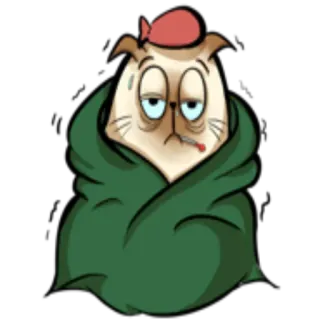 🤒 d9878e52 아픈, 고양이, 독감, 질병, 온도계, 만화 telegram sticker