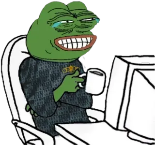 ⚽️ 91ba4799 Pepe the Frog meme, Pepe, frog, internet culture, computer, drinking telegram sticker