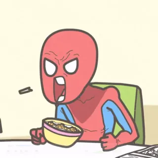 😠 92680d22 Spider-Man Spider-Man, cartone animato, arrabbiato, cereali, colazione, meme whatsapp sticker