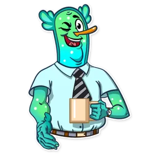 👋 14520a89 卡通, 办公室, 咖啡, 眨眼, 外星人, 生物 telegram sticker