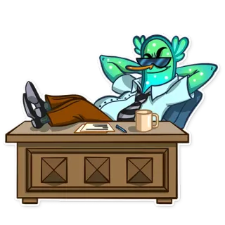 😎 7f1f43e0 卡通, 仙人掌, 老板, 办公桌, 太阳镜, 办公室, 放松 telegram sticker