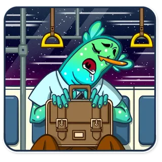 😴 dc7c1f2a 睡觉, 疲惫, 通勤, 鸟, 卡通, 精疲力尽, 火车 telegram sticker