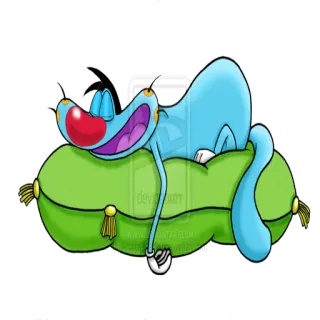 😴 7d0fc002 Oggy Oggy and the Cockroaches кот, мультфильм, ленивый, спящий, синий whatsapp sticker