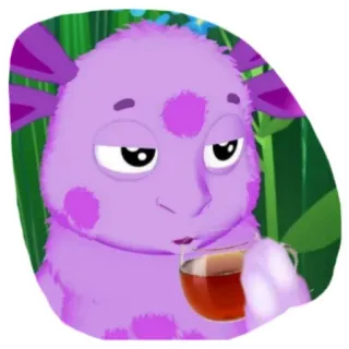 🤨 edf0093e cartoon, purple, monster, tea, drinking whatsapp sticker