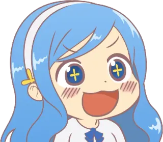 😃 0e2a1099 Anime, Dessin animé, Fille, Mignon, Joyeux, Cheveux bleus telegram sticker