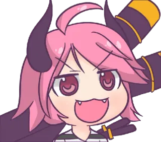 😃 a4830da6 Anime, Dessin animé, Diable, Cornes, Mignon, Cheveux roses, Démon, Chibi telegram sticker