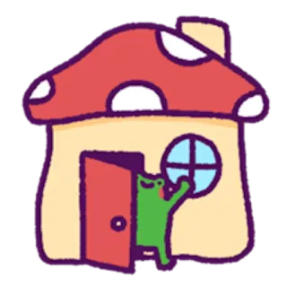 🏠 916da930 frog, mushroom house, cute, cartoon, whimsical, fantasy telegram sticker