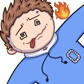 😩 77a7c709 pusing, kartun, karakter, stiker, ekspresi, berkeringat, api whatsapp sticker