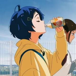 💛 59c410d6 anime girl, drinking, juice, cartoon, character, anime whatsapp sticker