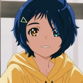 💛 b5a300f0 Ai Ohto Wonder Egg Priority anime, girl, yellow hoodie, two different eyes, anime girl, Ai Ohto, Wonder Egg Priority whatsapp sticker