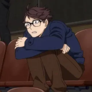 😫 eebeb680 Аниме, Мужской, Сидящий, Очки, Расстроен, Персонаж whatsapp sticker