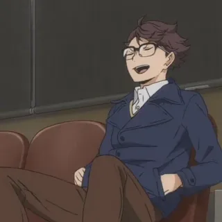 😈 cad2c2e4 Oikawa Haikyuu!! อนิเมะ, ไฮคิว, โออิคาวะ, ตัวละคร, แว่นตา, ยิ้ม telegram sticker