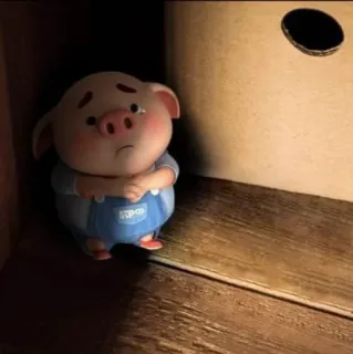 🐽 454e7dd3 cerdo, triste, llorando, cerdo caricatura, solo, deprimido telegram sticker