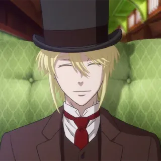 😉 ef794d04 William James Moriarty Moriarty the Patriot Anime, Moriarty, Zylinder, Blonde Haare, Lächelnd telegram sticker