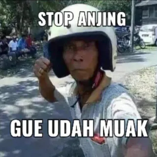 🗿 e7224621 STOP ANJING
GUE UDAH MUAK Meme, Helm, Man, Weg telegram sticker