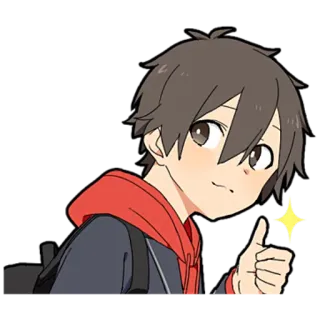 🤫 747691bf アニメ, 少年, 赤いパーカー, グッド, リュック, 漫画 telegram sticker
