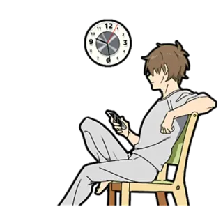 😁 ebe43d03 男, 椅子, 電話, 時計, アニメ, リラックス telegram sticker