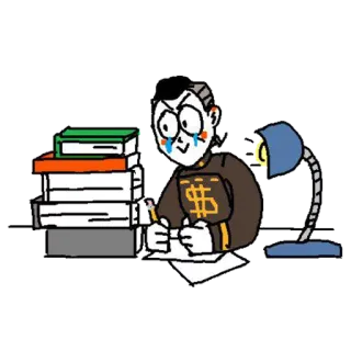 🤓 3dbc107f Cartoon, Lernen, Dollarzeichen, Student, Schreibtisch, Bücher whatsapp sticker